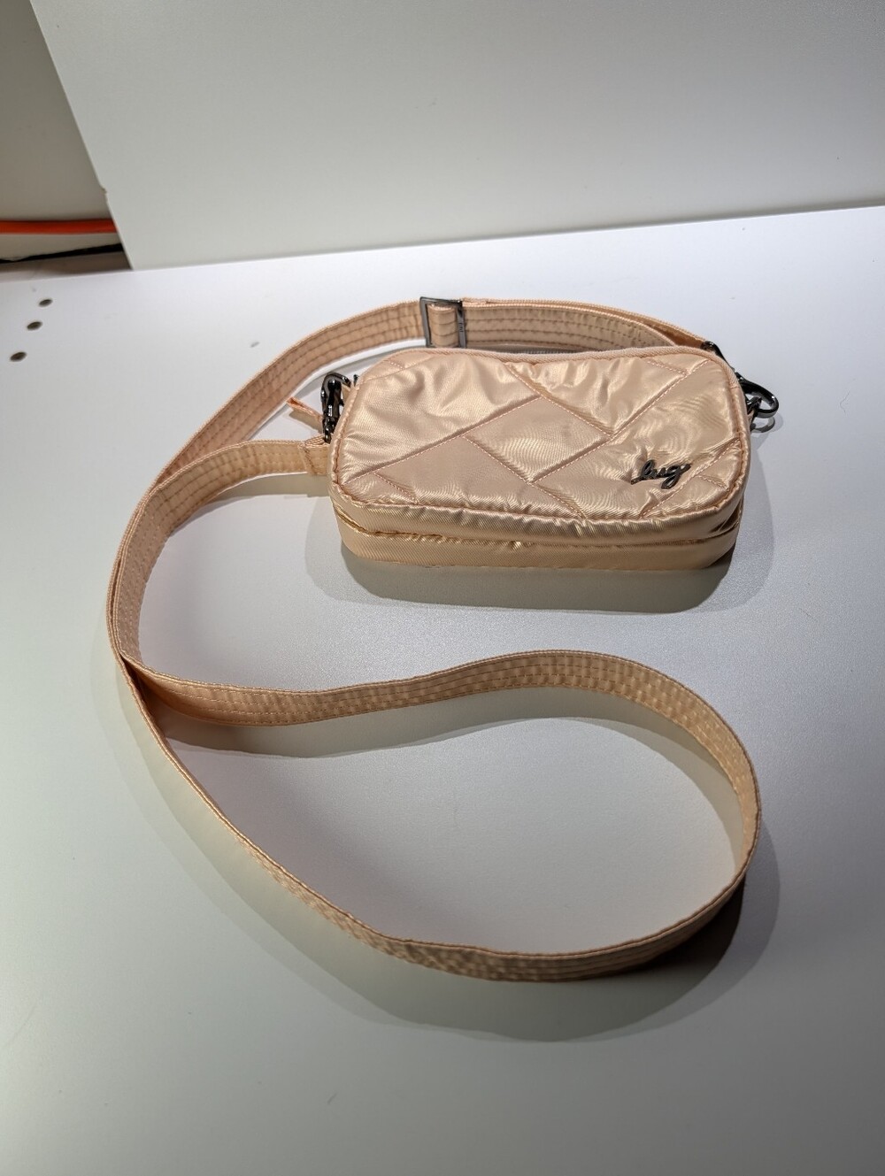 Beige Quilted Crossbody Bag with Adjustable Strap